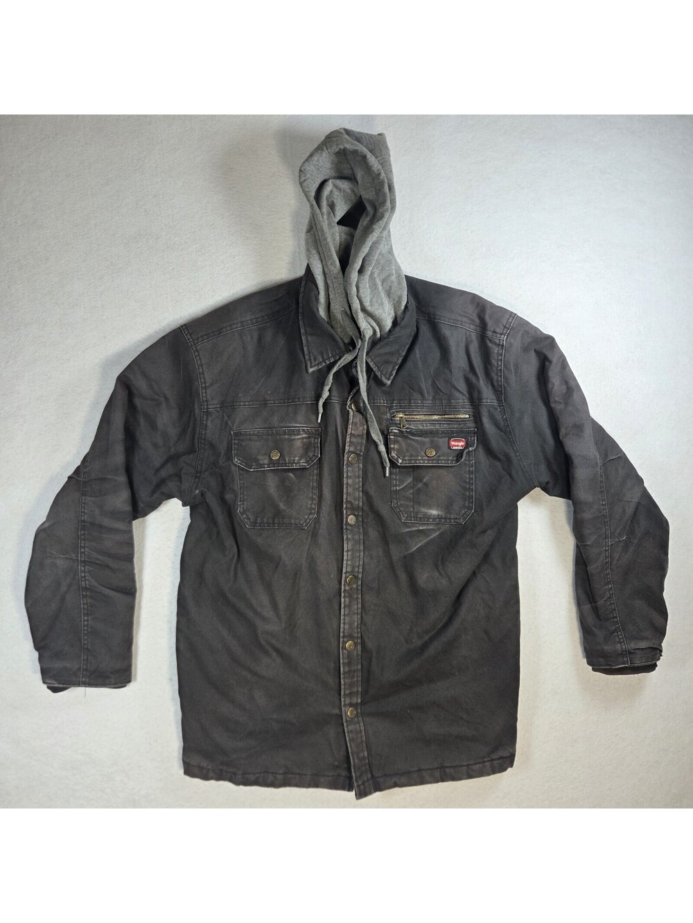 Wrangler Workwear Men's XL 46-48 Canvas Hooded Work Jacket Black Quilted Lining